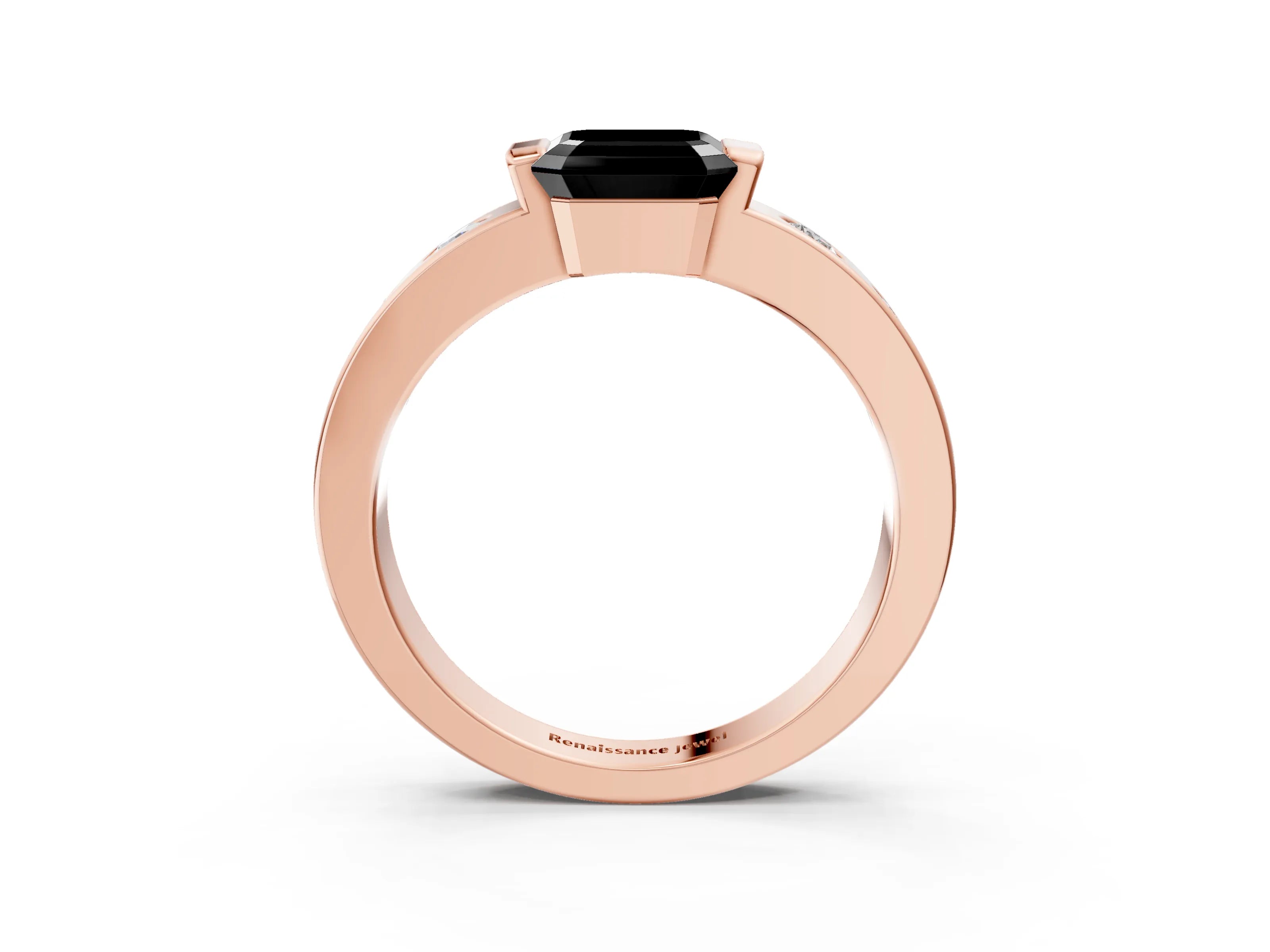Rose gold Fancy Black Asscher Cut Brilliant Channel-Set Diamond Ring with Bezel Prong Setting_3