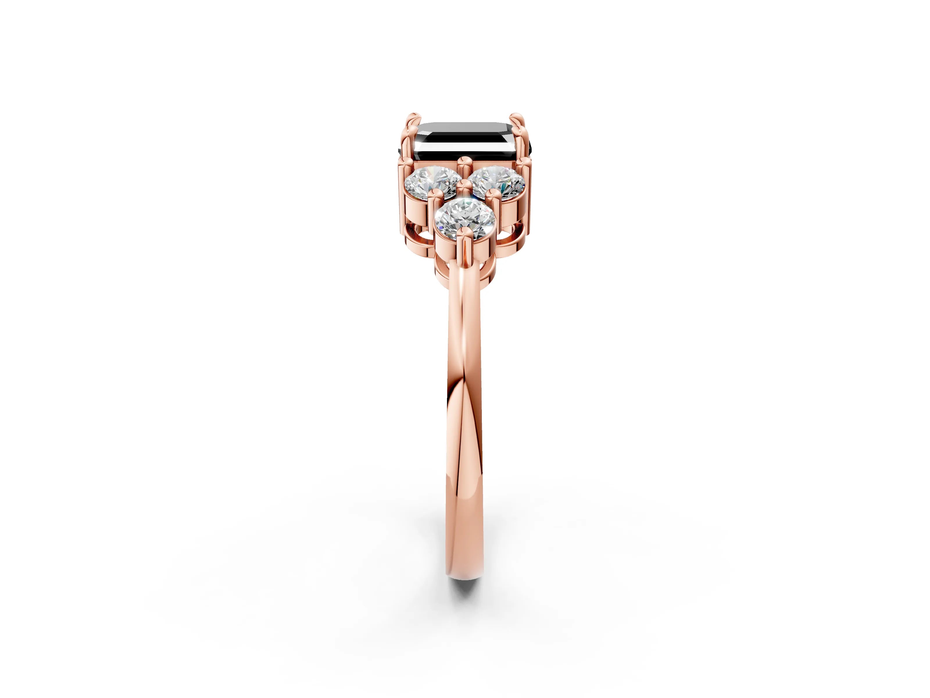 Rose gold Fancy Black Asscher Cut Brilliant Diamond Cluster Accent Solitaire Ring with Prong Setting_2