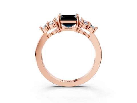Rose gold Fancy Black Asscher Cut Brilliant Diamond Cluster Accent Solitaire Ring with Prong Setting_3
