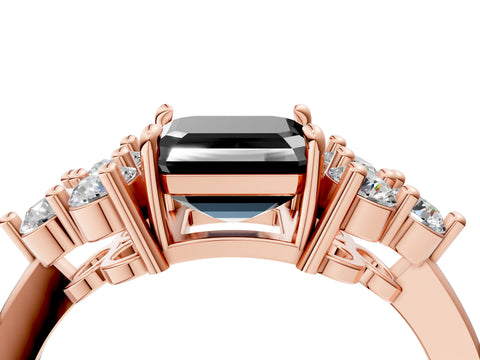 Rose gold Fancy Black Asscher Cut Brilliant Diamond Cluster Accent Solitaire Ring with Prong Setting_4