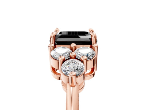 Rose gold Fancy Black Asscher Cut Brilliant Diamond Cluster Accent Solitaire Ring with Prong Setting_5