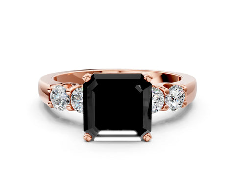 Rose gold Fancy Black Asscher Cut Brilliant Diamond Five-Stone Engagement Ring with Prong Setting on a Classic Band_3