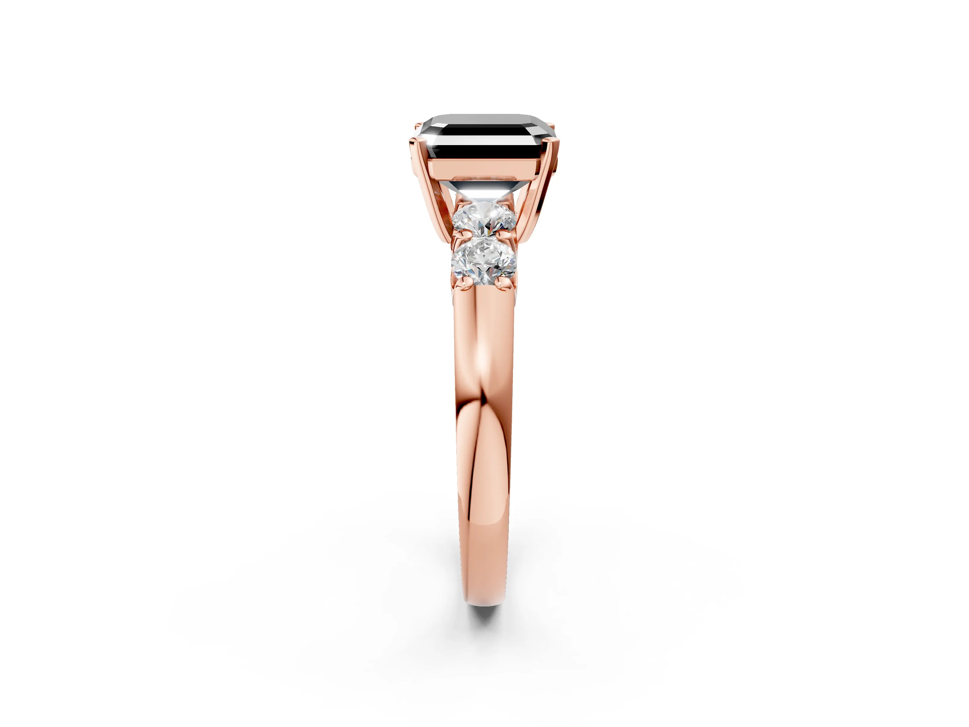 Rose gold Fancy Black Asscher Cut Brilliant Diamond Five-Stone Engagement Ring with Prong Setting on a Classic Band_5