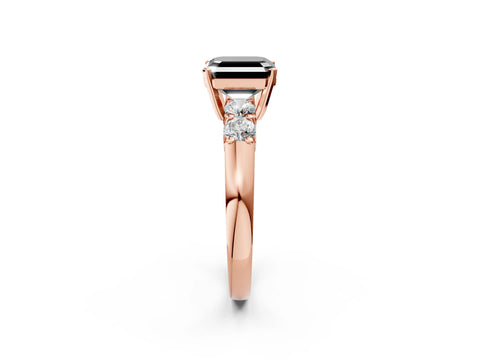 Rose gold Fancy Black Asscher Cut Brilliant Diamond Five-Stone Engagement Ring with Prong Setting on a Classic Band_5
