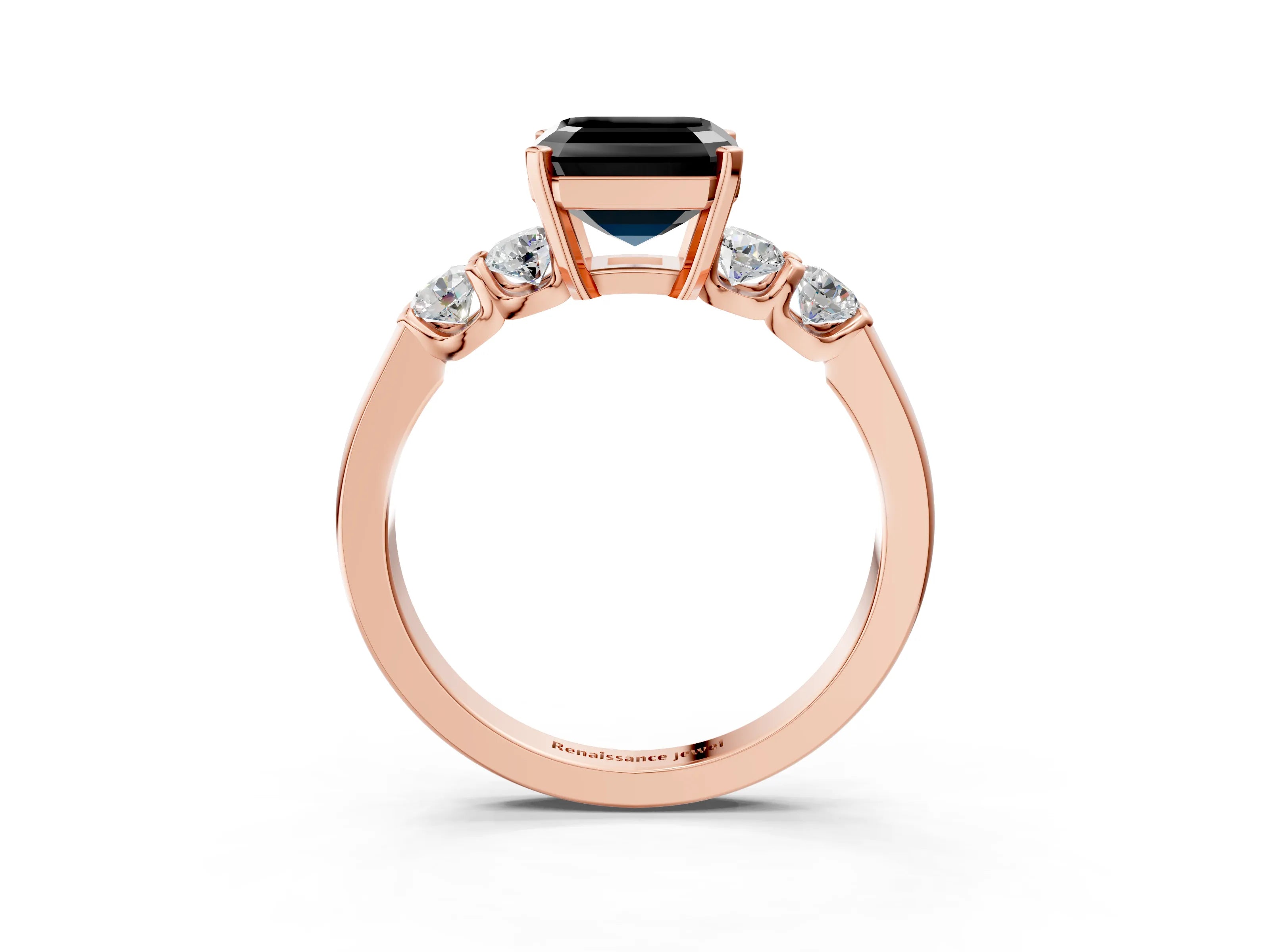 Rose gold Fancy Black Asscher Cut Brilliant Diamond Five-Stone Engagement Ring with Prong Setting on a Classic Band_6