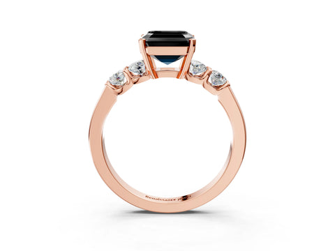 Rose gold Fancy Black Asscher Cut Brilliant Diamond Five-Stone Engagement Ring with Prong Setting on a Classic Band_6