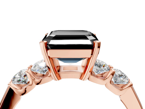 Rose gold Fancy Black Asscher Cut Brilliant Diamond Five-Stone Engagement Ring with Prong Setting on a Classic Band_7