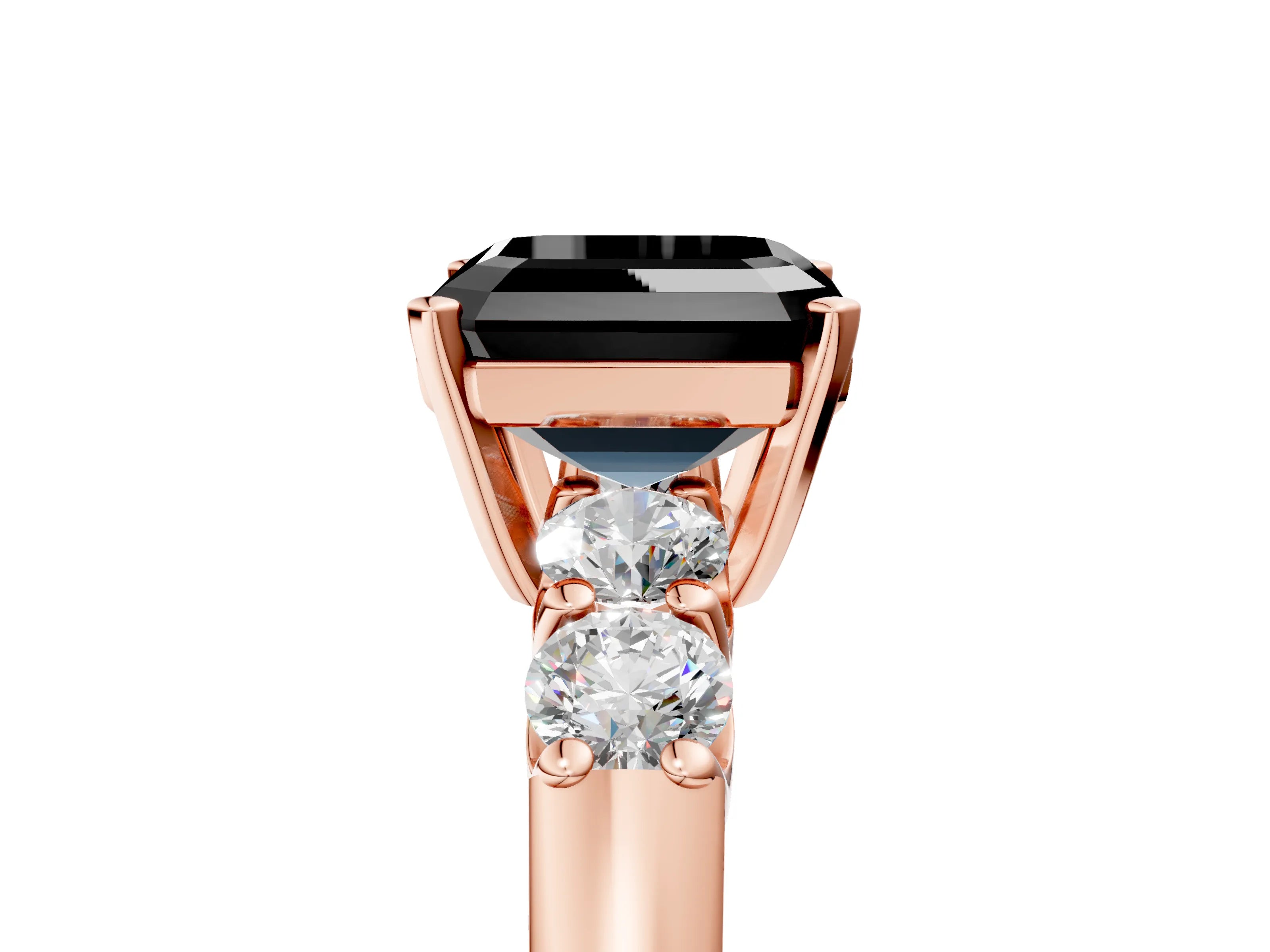 Rose gold Fancy Black Asscher Cut Brilliant Diamond Five-Stone Engagement Ring with Prong Setting on a Classic Band_8