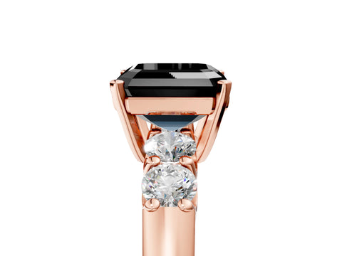 Rose gold Fancy Black Asscher Cut Brilliant Diamond Five-Stone Engagement Ring with Prong Setting on a Classic Band_8