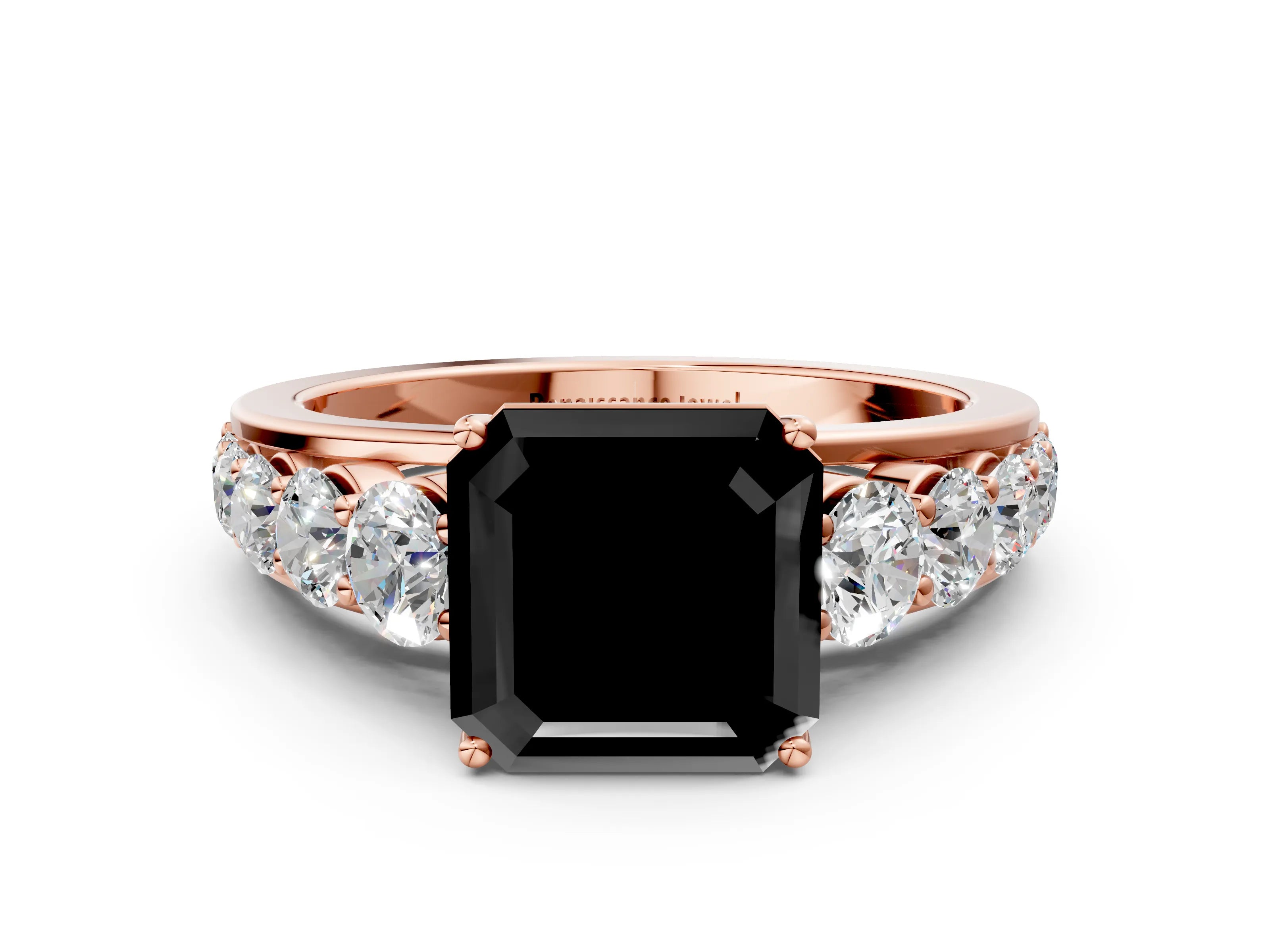 Rose gold Fancy Black Asscher Cut Brilliant Diamond Pavé Band with Six-Prong Setting