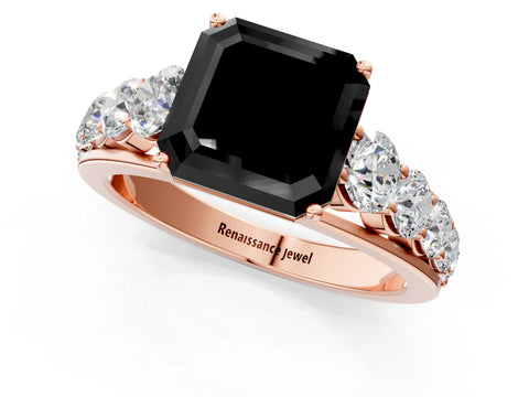 Rose gold Fancy Black Asscher Cut Brilliant Diamond Pavé Band with Six-Prong Setting_1