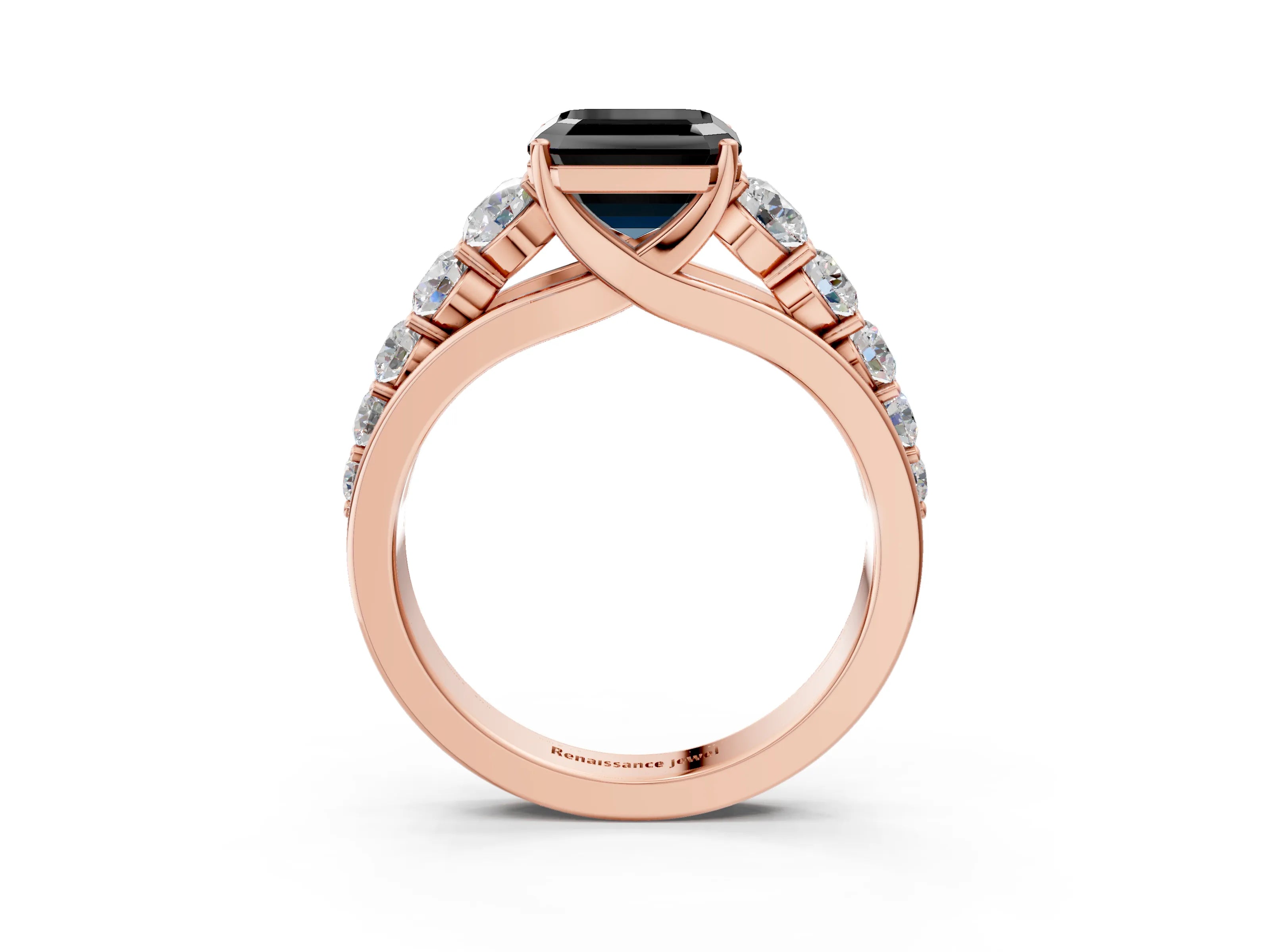 Rose gold Fancy Black Asscher Cut Brilliant Diamond Pavé Band with Six-Prong Setting_3