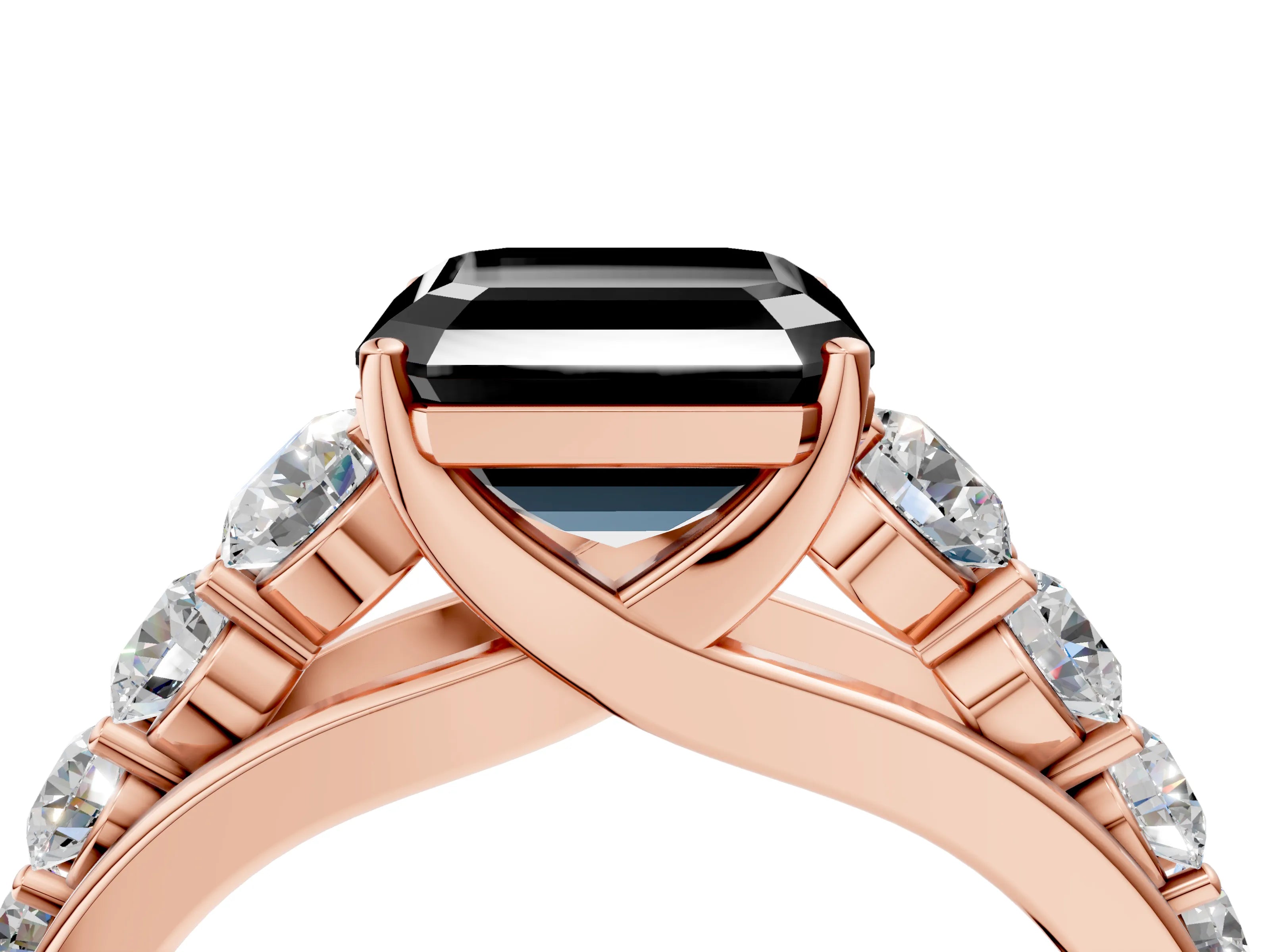 Rose gold Fancy Black Asscher Cut Brilliant Diamond Pavé Band with Six-Prong Setting_4