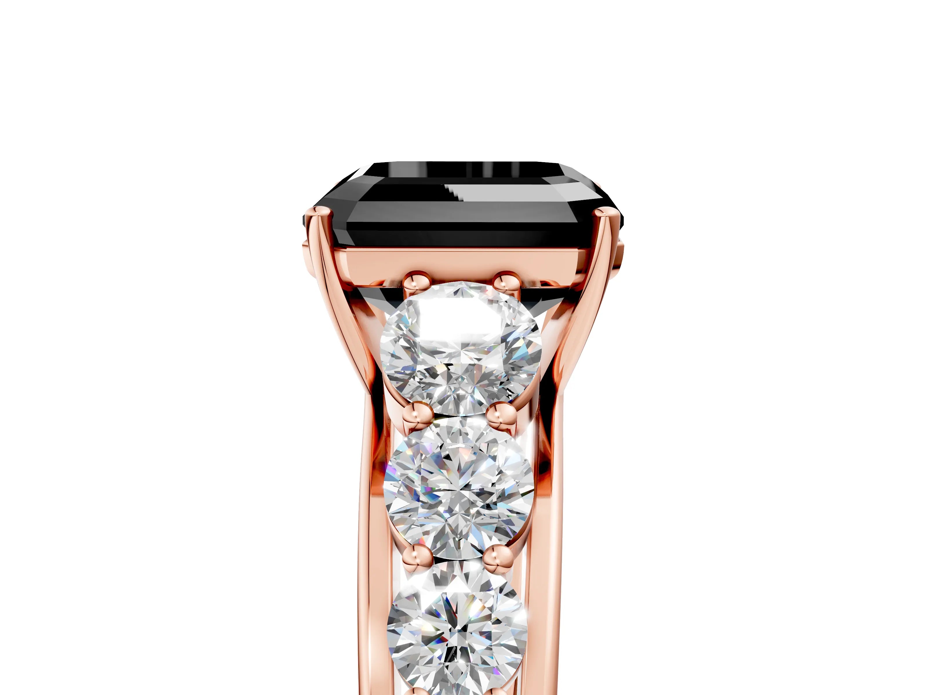 Rose gold Fancy Black Asscher Cut Brilliant Diamond Pavé Band with Six-Prong Setting_5