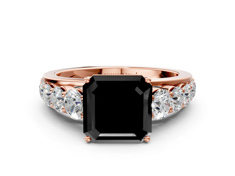 Rose gold Fancy Black Asscher Cut Brilliant Diamond Pavé Band with Six-Prong Setting