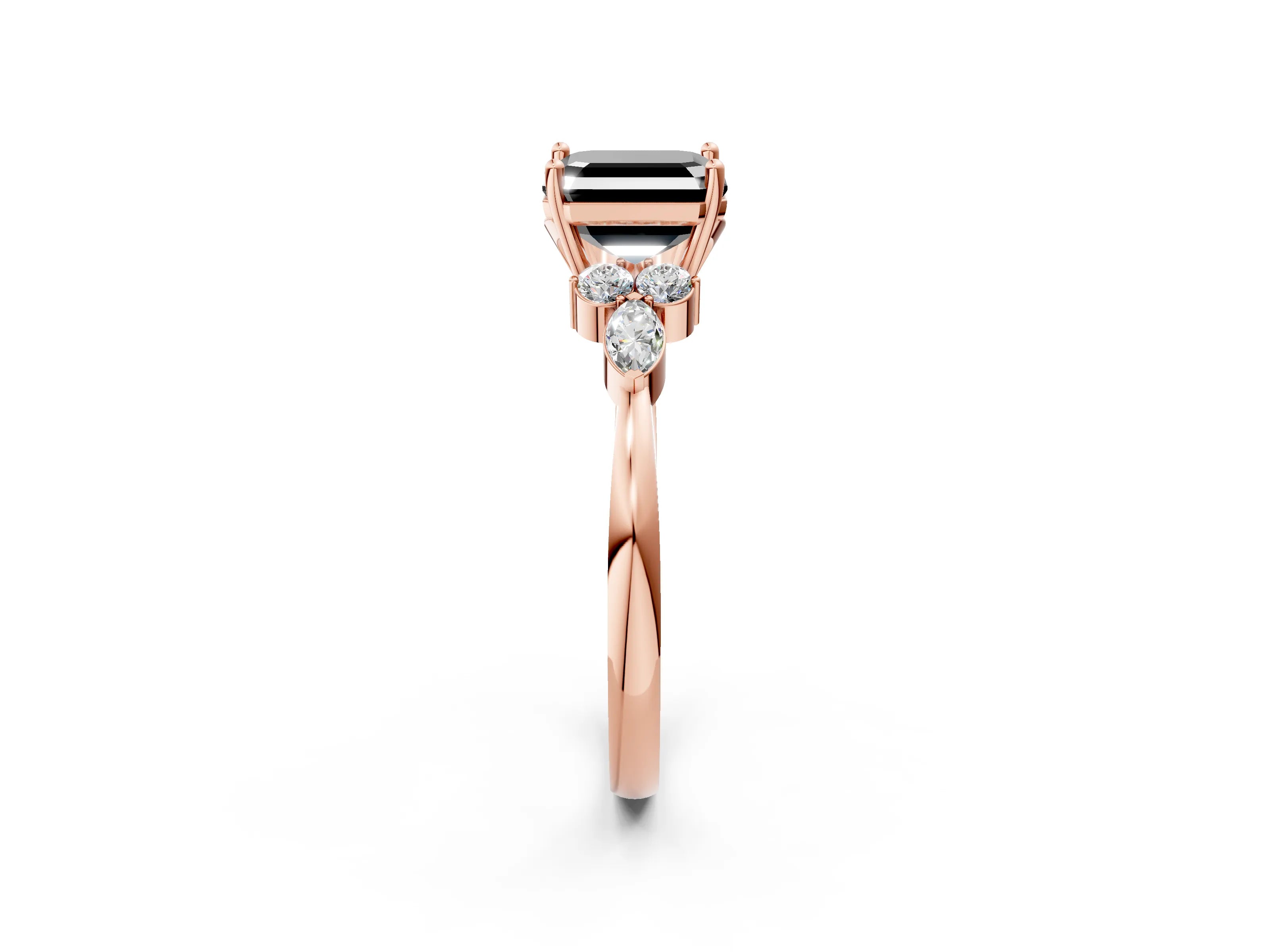 Rose gold Fancy Black Asscher Cut Brilliant Diamond Solitaire Ring with Pear Side Stones and Four-Prong Setting_5