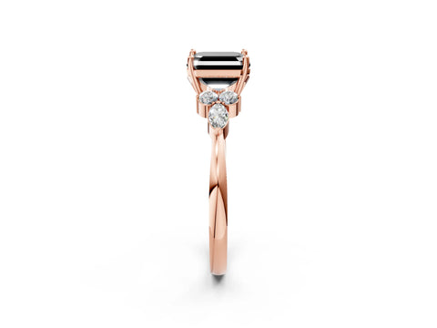 Rose gold Fancy Black Asscher Cut Brilliant Diamond Solitaire Ring with Pear Side Stones and Four-Prong Setting_5