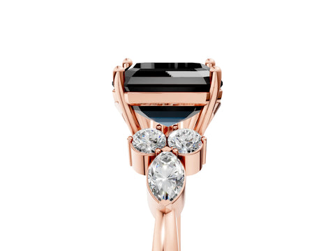 Rose gold Fancy Black Asscher Cut Brilliant Diamond Solitaire Ring with Pear Side Stones and Four-Prong Setting_8