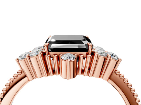 Rose gold Fancy Black Asscher Cut Brilliant Diamond with Cluster Setting on a Beaded Band and Four-Prong Setting_4