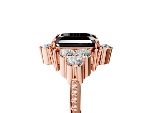 Rose gold Fancy Black Asscher Cut Brilliant Diamond with Cluster Setting on a Beaded Band and Four-Prong Setting_5