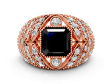 Rose gold Fancy Black Asscher Cut Brilliant Halo Pave Diamond Milgrain Ring