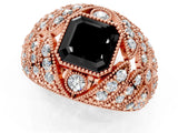 Rose gold Fancy Black Asscher Cut Brilliant Halo Pave Diamond Milgrain Ring_1
