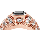 Rose gold Fancy Black Asscher Cut Brilliant Halo Pave Diamond Milgrain Ring_4
