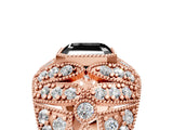 Rose gold Fancy Black Asscher Cut Brilliant Halo Pave Diamond Milgrain Ring_5