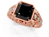 Rose gold Fancy Black Asscher Cut Brilliant Milgrain Filigree Diamond Ring with Square Prong Setting_1