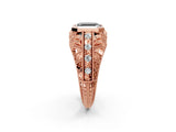 Rose gold Fancy Black Asscher Cut Brilliant Milgrain Filigree Diamond Ring with Square Prong Setting_2
