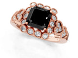 Rose gold Fancy Black Asscher Cut Brilliant Milgrain Pave Heart Band Solitaire Ring_1