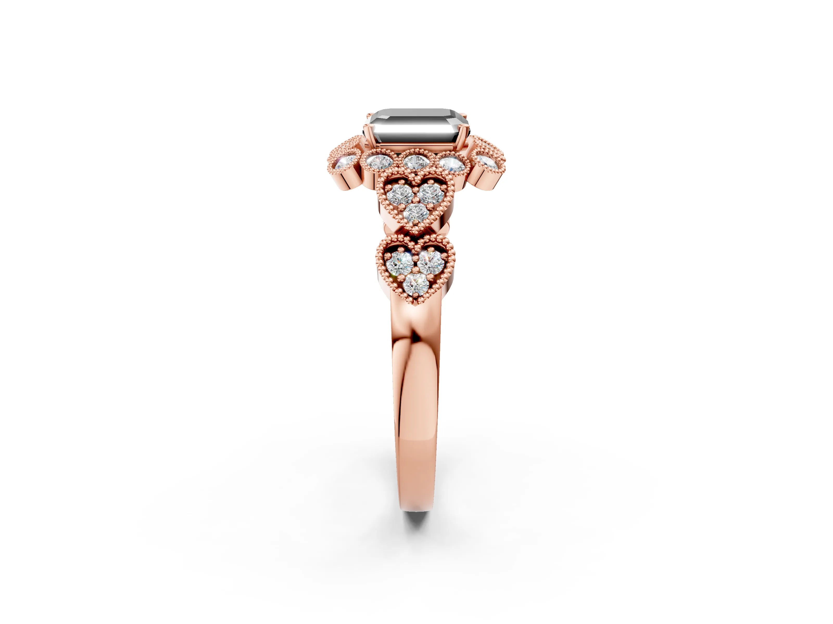 Rose gold Fancy Black Asscher Cut Brilliant Milgrain Pave Heart Band Solitaire Ring_2