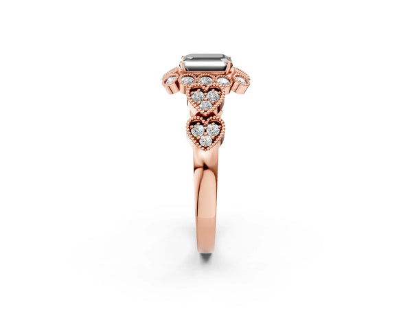 Rose Gold Asscher Cut Scalloped Milgrain Halo Engagement Ring Setting for Black Center