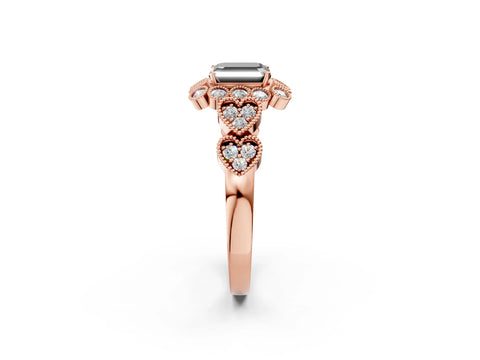 Rose gold Fancy Black Asscher Cut Brilliant Milgrain Pave Heart Band Solitaire Ring_2