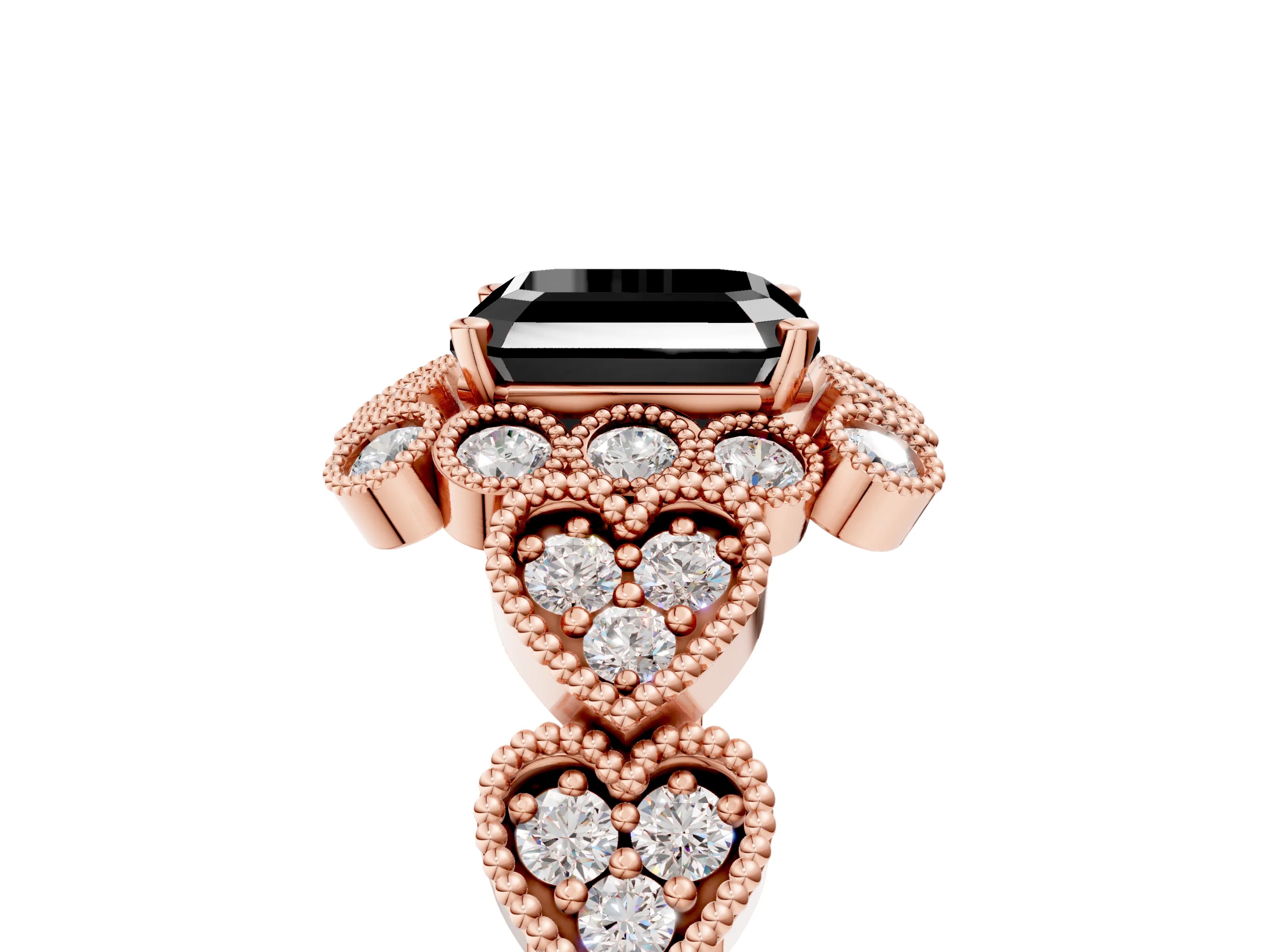 Rose gold Fancy Black Asscher Cut Brilliant Milgrain Pave Heart Band Solitaire Ring_5