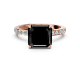 Rose gold Fancy Black Asscher Cut Brilliant Pavé Band Solitaire with Four-Prong Setting