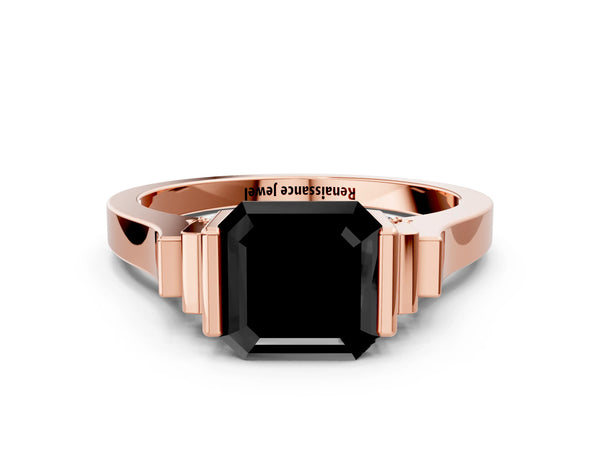 Rose gold Fancy Black Asscher Cut Brilliant Solitaire Diamond Ring with Channel Set Band and Bar Prong Setting
