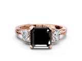 Rose gold Fancy Black Asscher Cut Brilliant Three-Stone Diamond Ring with Pavé Band and Four-Prong Setting_3