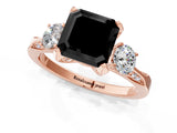 Rose gold Fancy Black Asscher Cut Brilliant Three-Stone Diamond Ring with Pavé Band and Four-Prong Setting_4