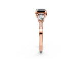 Rose gold Fancy Black Asscher Cut Brilliant Three-Stone Diamond Ring with Pavé Band and Four-Prong Setting_5