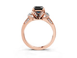 Rose gold Fancy Black Asscher Cut Brilliant Three-Stone Diamond Ring with Pavé Band and Four-Prong Setting_6