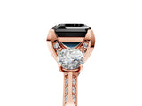 Rose gold Fancy Black Asscher Cut Brilliant Three-Stone Diamond Ring with Pavé Band and Four-Prong Setting_8