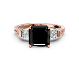 Rose gold Fancy Black Asscher Cut Brilliant Three-Stone Pave Band with Four-Prong Setting