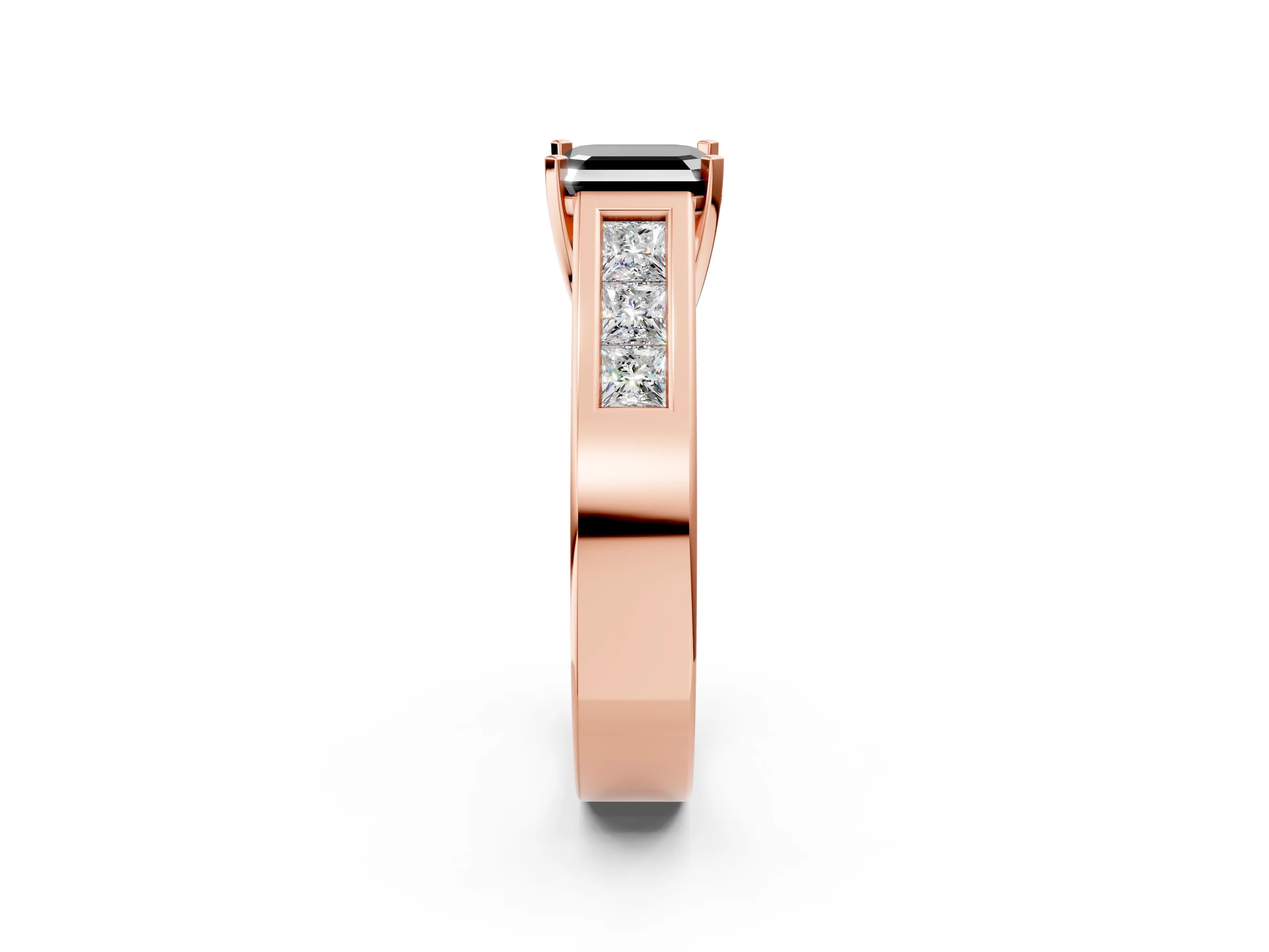 Rose gold Fancy Black Asscher Cut Cut Channel Set Solitaire Ring with Four-Prong Setting_2