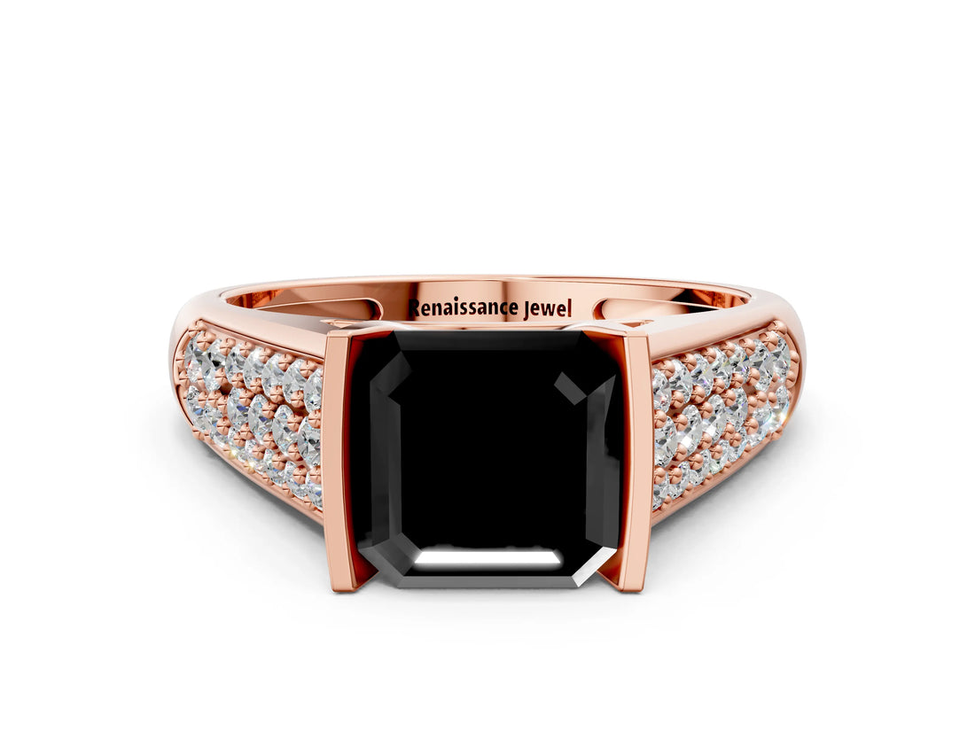 Rose gold Fancy Black Asscher Cut Cut Diamond Channel Set Pave Band with Tension Prong Setting
