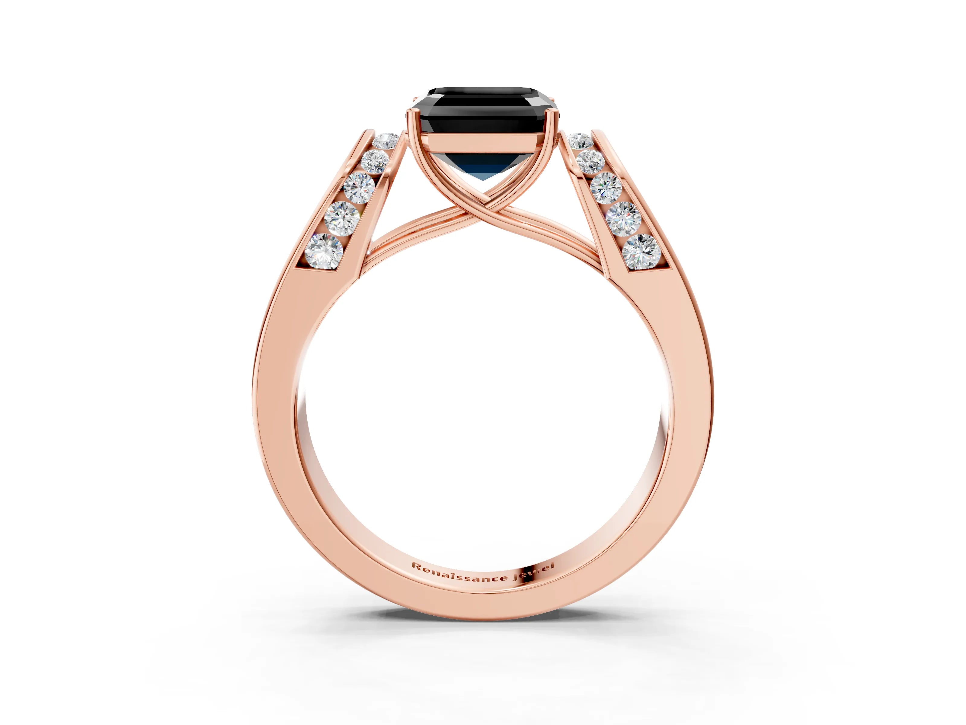 Rose gold Fancy Black Asscher Cut Cut Diamond Channel Set Solitaire Ring with Four-Prong Setting_3