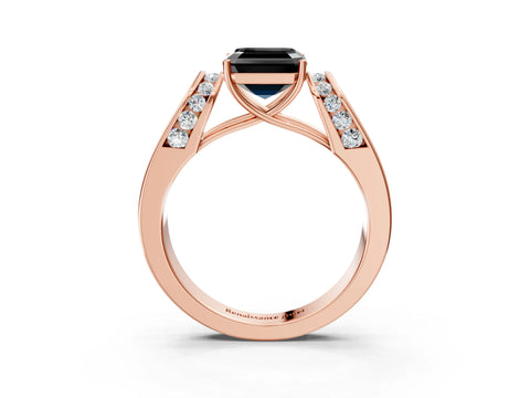 Rose gold Fancy Black Asscher Cut Cut Diamond Channel Set Solitaire Ring with Four-Prong Setting_3