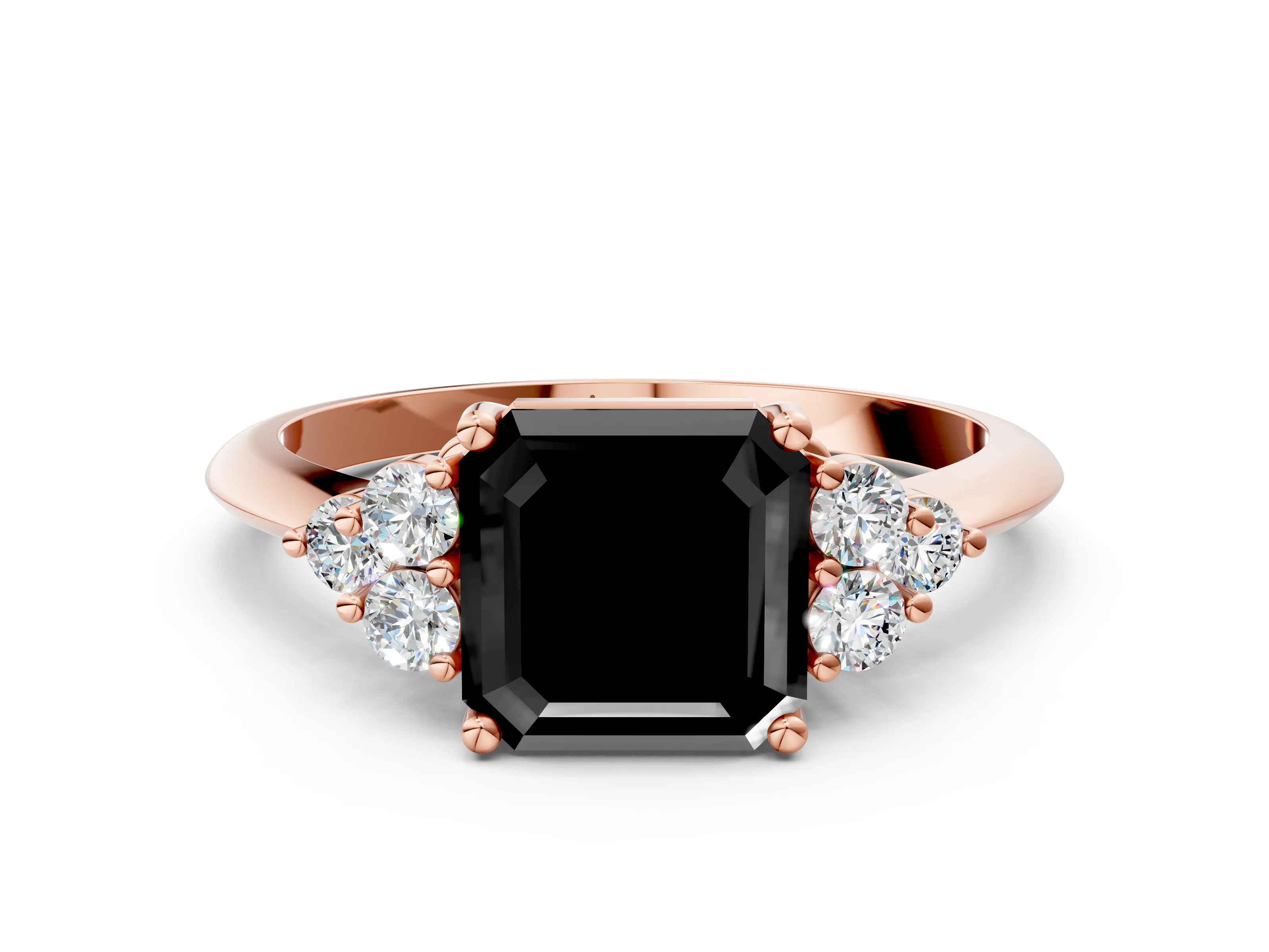Rose gold Fancy Black Asscher Cut Cut Diamond Cluster Ring with Solitaire Band and Four-Prong Setting