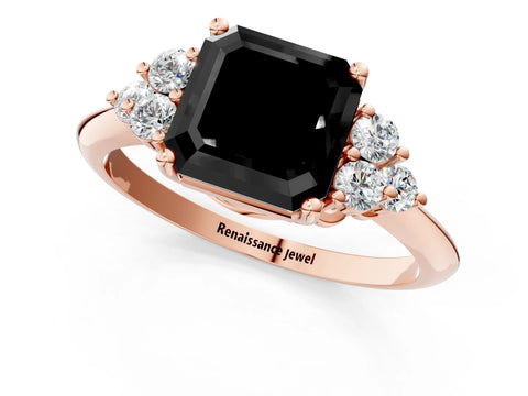 Rose gold Fancy Black Asscher Cut Cut Diamond Cluster Ring with Solitaire Band and Four-Prong Setting_1