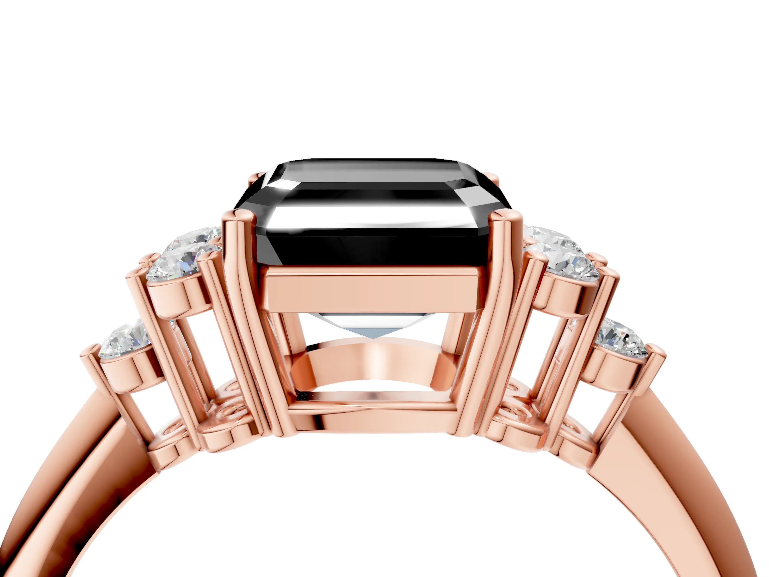 Rose gold Fancy Black Asscher Cut Cut Diamond Cluster Ring with Solitaire Band and Four-Prong Setting_4
